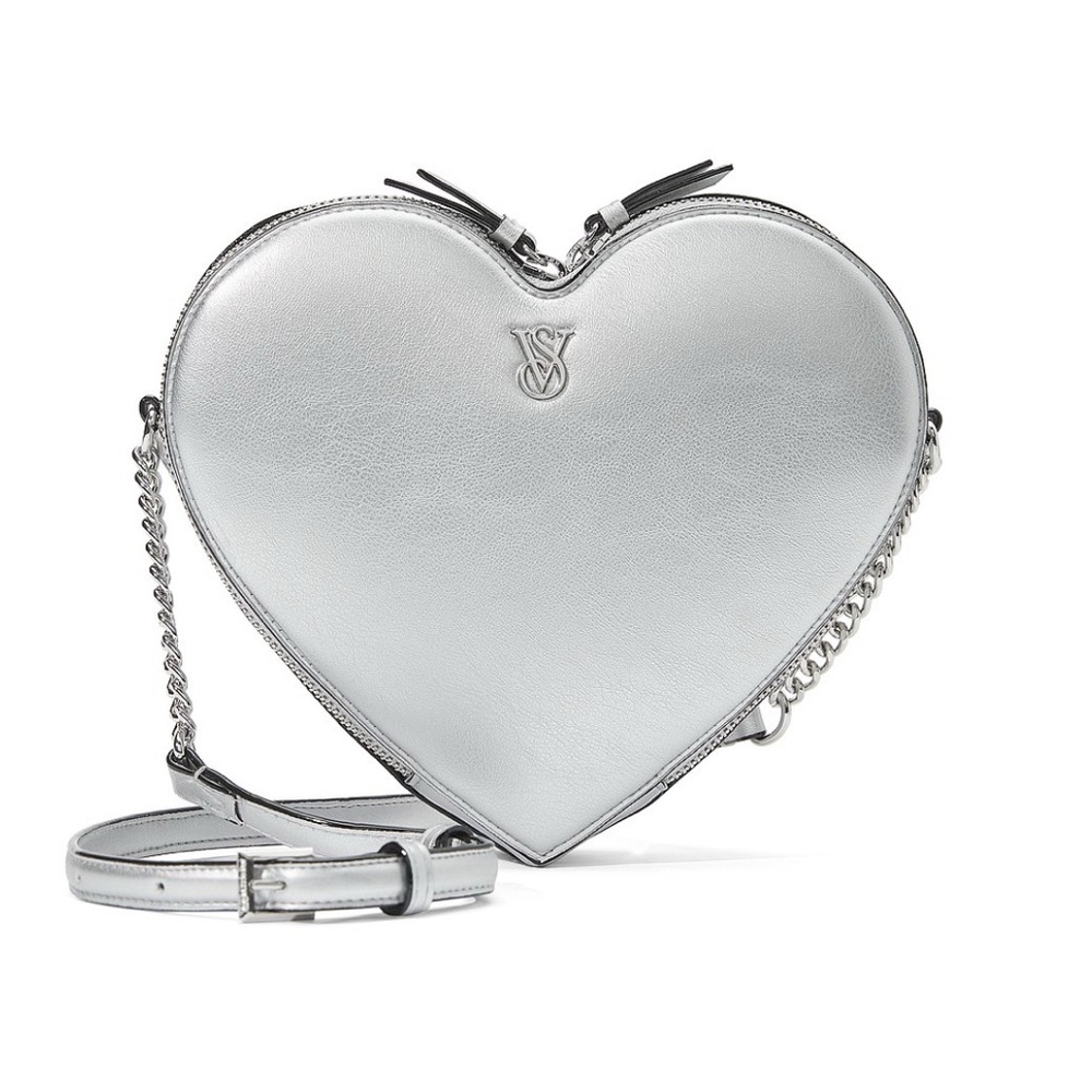 Victoria's Secret Metallic Silver Heart Crossbody Bag